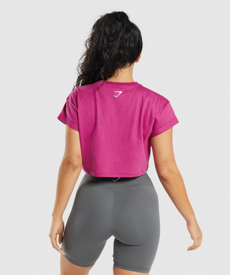 Women's Gymshark Fraction Cropped Tops Fuchsia | NZ 7XHVCY